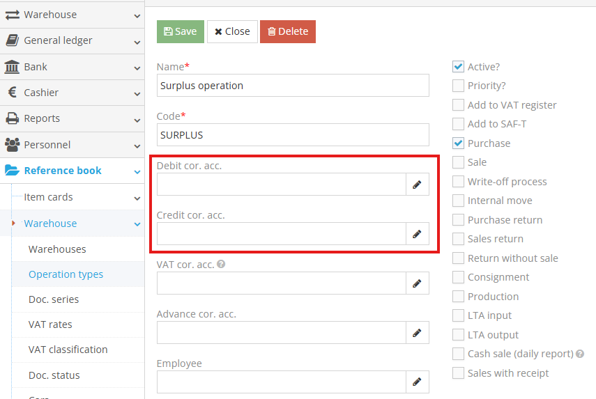 Surplus operation for inventory entry